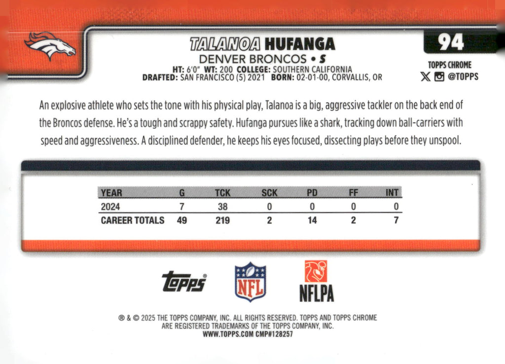 2025 Topps Chrome #94 Talanoa Hufanga