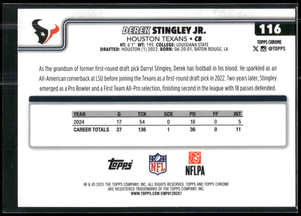 2025 Topps Chrome #116 Derek Stingley Jr.