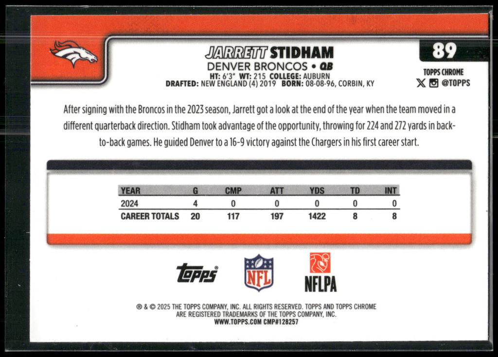 2025 Topps Chrome #89 Jarrett Stidham