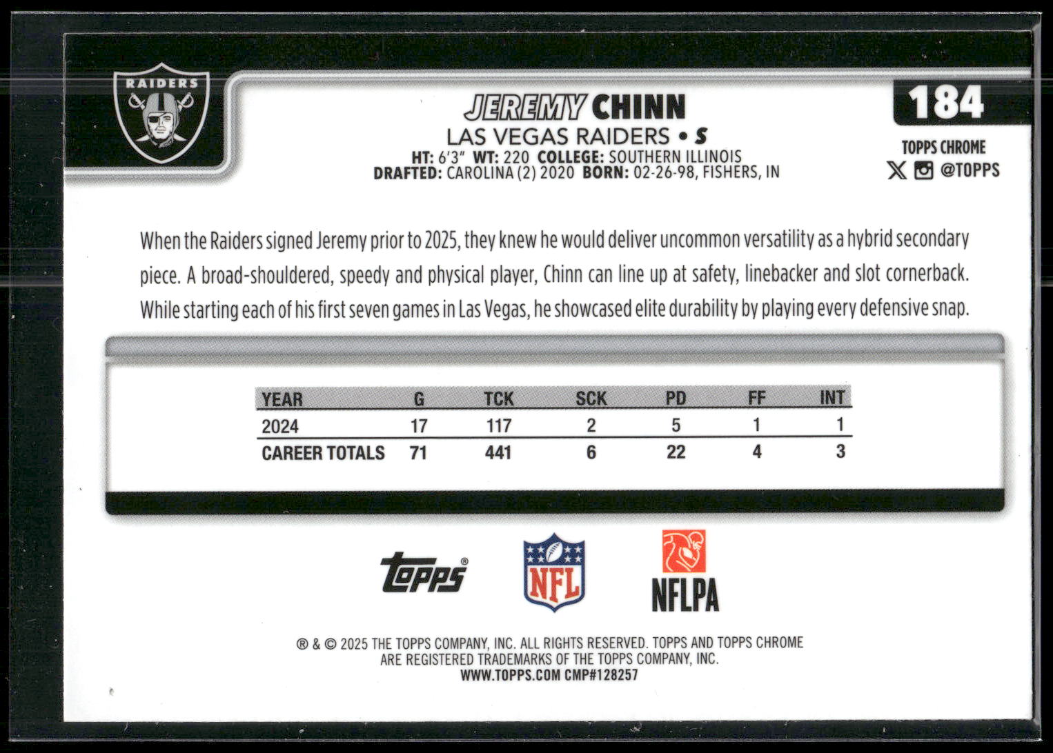 2025 Topps Chrome #184 Jeremy Chinn