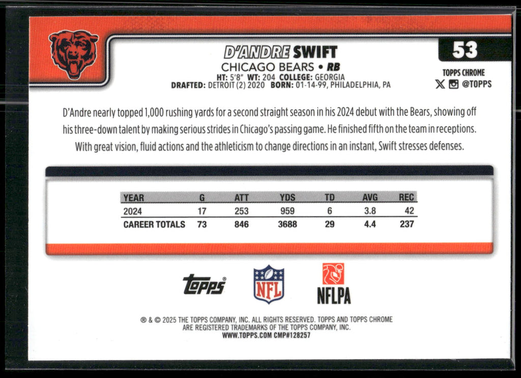 2025 Topps Chrome #53 D'Andre Swift