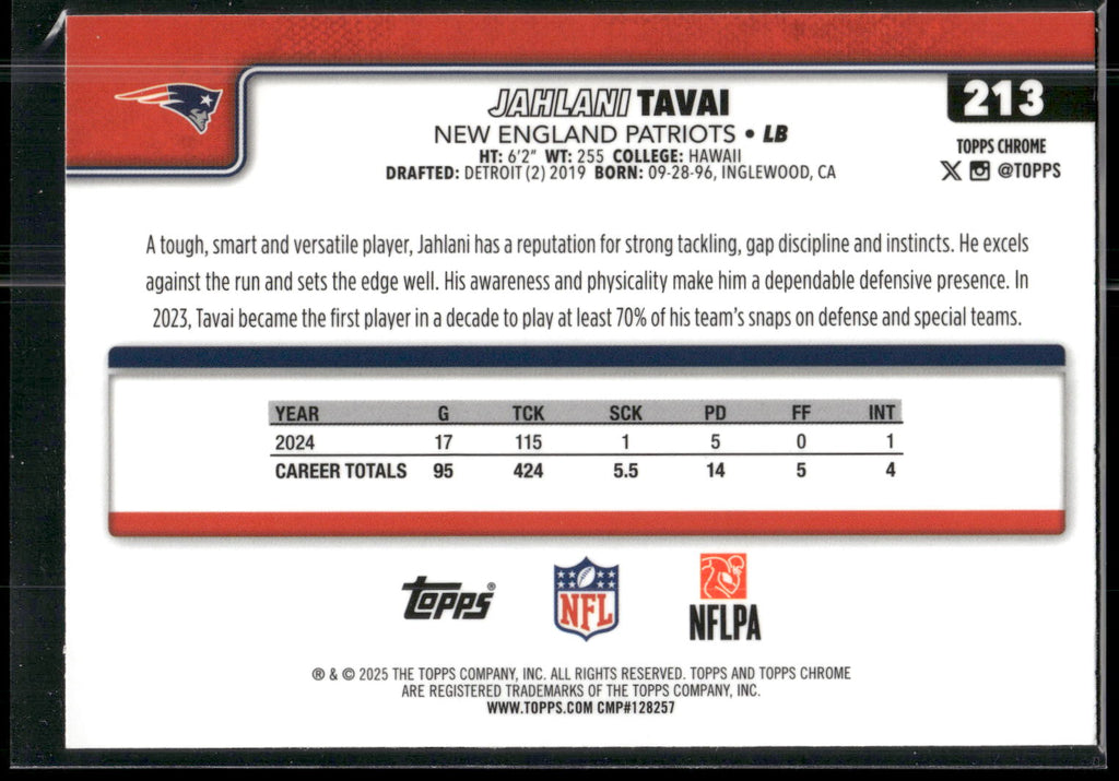 2025 Topps Chrome #213 Jahlani Tavai