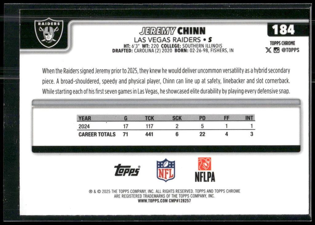 2025 Topps Chrome #184 Jeremy Chinn