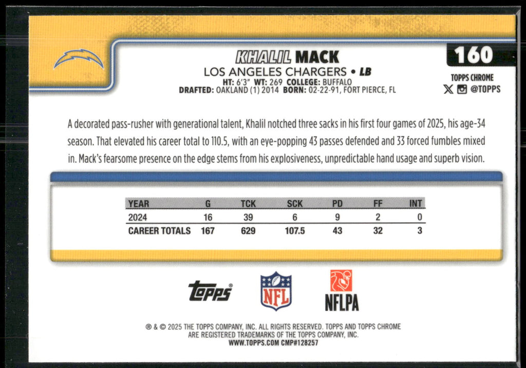 2025 Topps Chrome #160 Khalil Mack