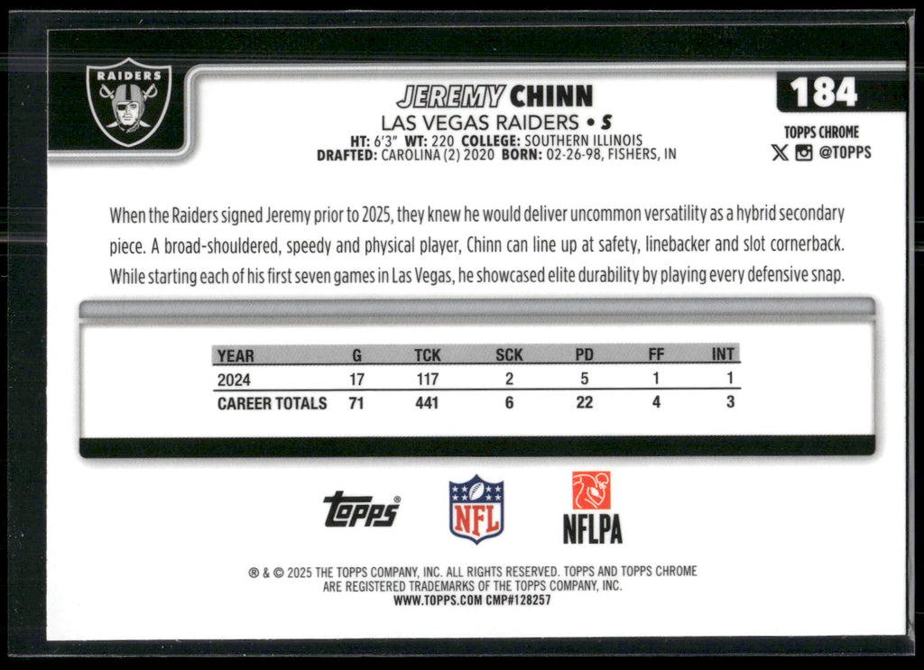 2025 Topps Chrome #184 Jeremy Chinn