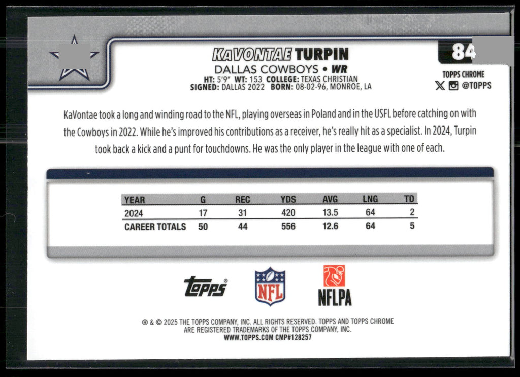 2025 Topps Chrome #84 KaVontae Turpin