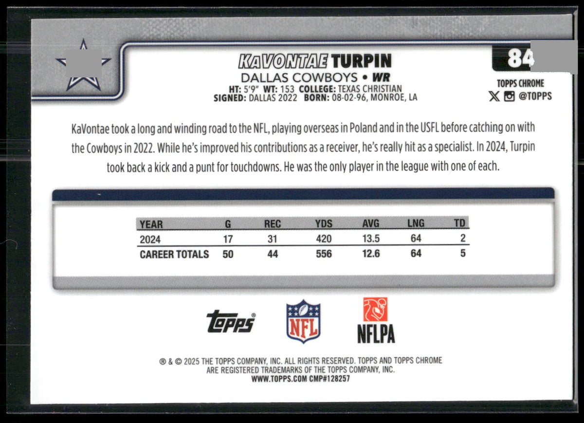 2025 Topps Chrome #84 KaVontae Turpin