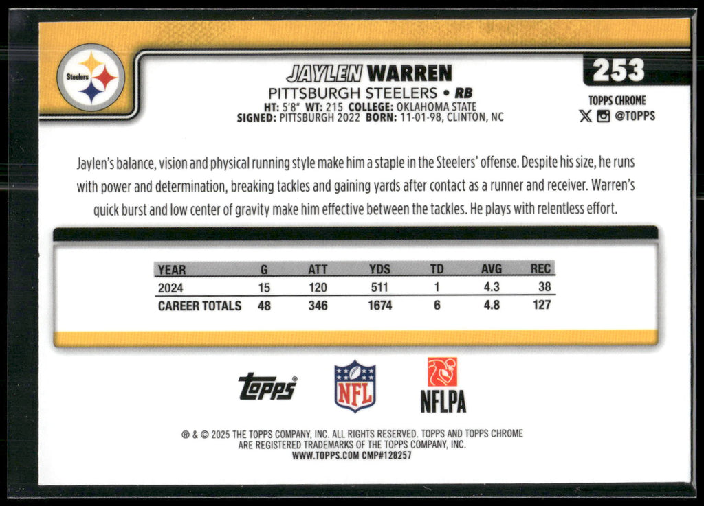 2025 Topps Chrome #253 Jaylen Warren
