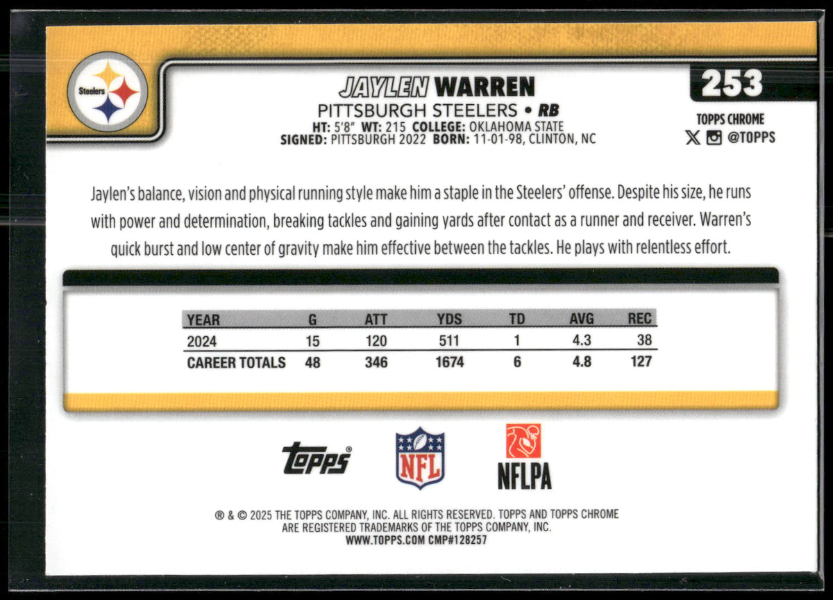2025 Topps Chrome #253 Jaylen Warren