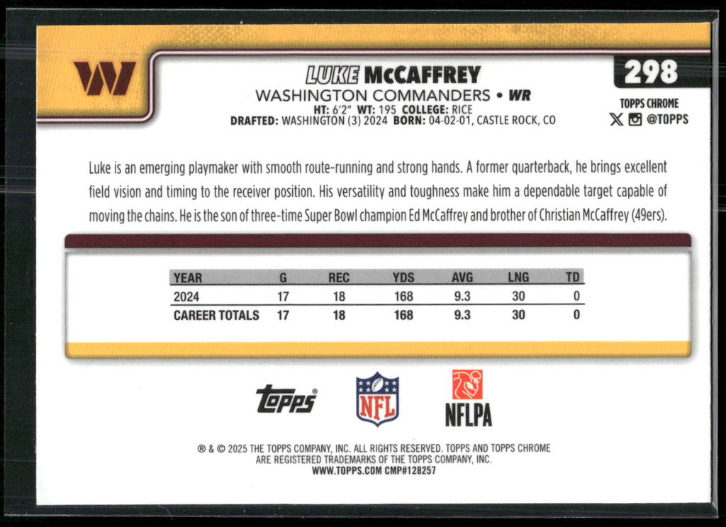 2025 Topps Chrome #298 Luke McCaffrey
