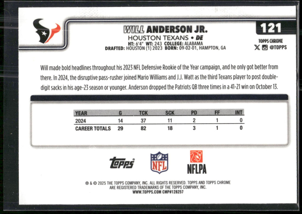 2025 Topps Chrome #121 Will Anderson Jr.