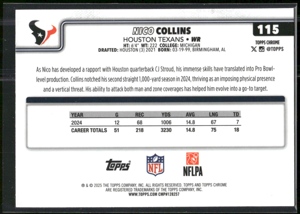 2025 Topps Chrome #115 Nico Collins