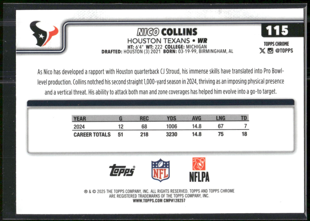 2025 Topps Chrome #115 Nico Collins
