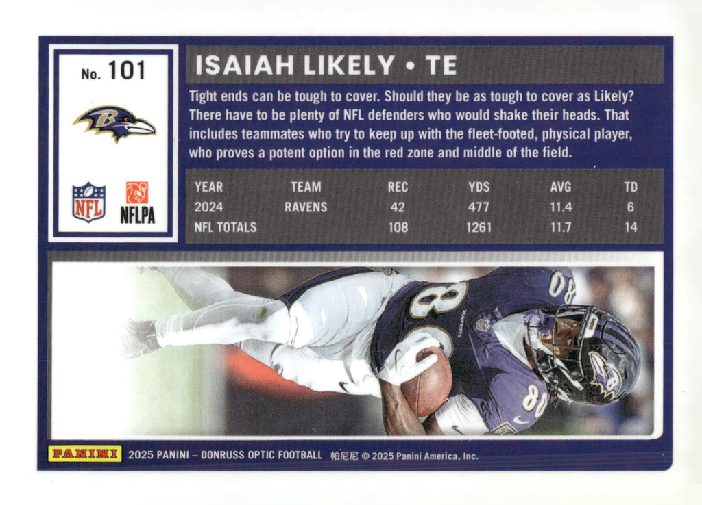2025 Donruss Optic #101 Isaiah Likely