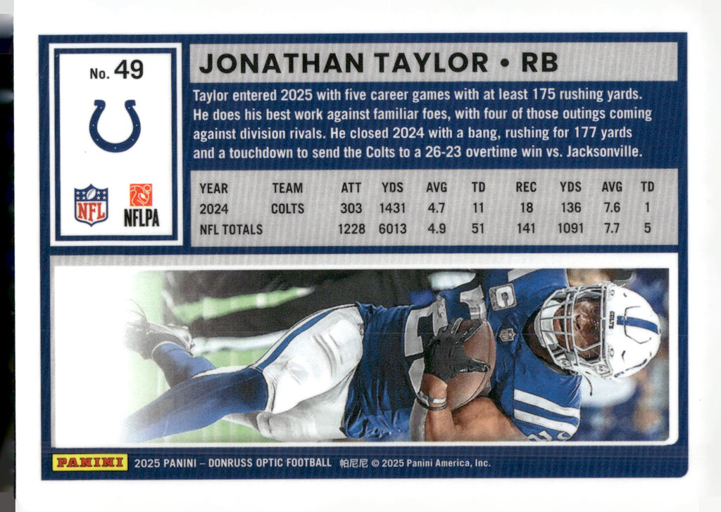 2025 Donruss Optic #49 Jonathan Taylor