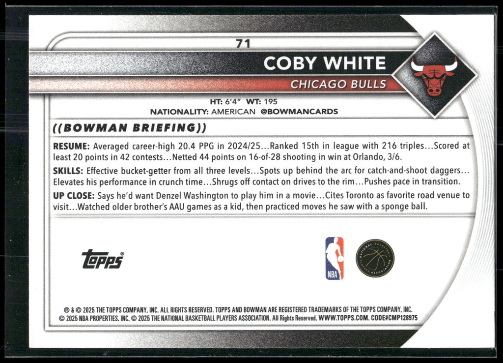 2025-26 Bowman #71 Coby White