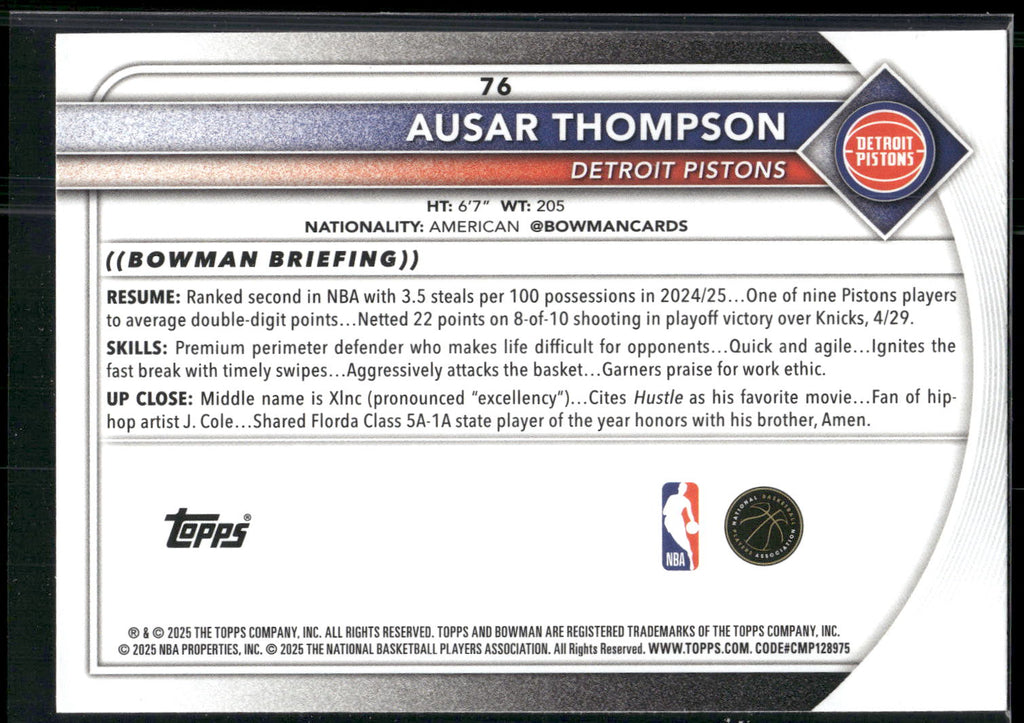 2025-26 Bowman #76 Ausar Thompson