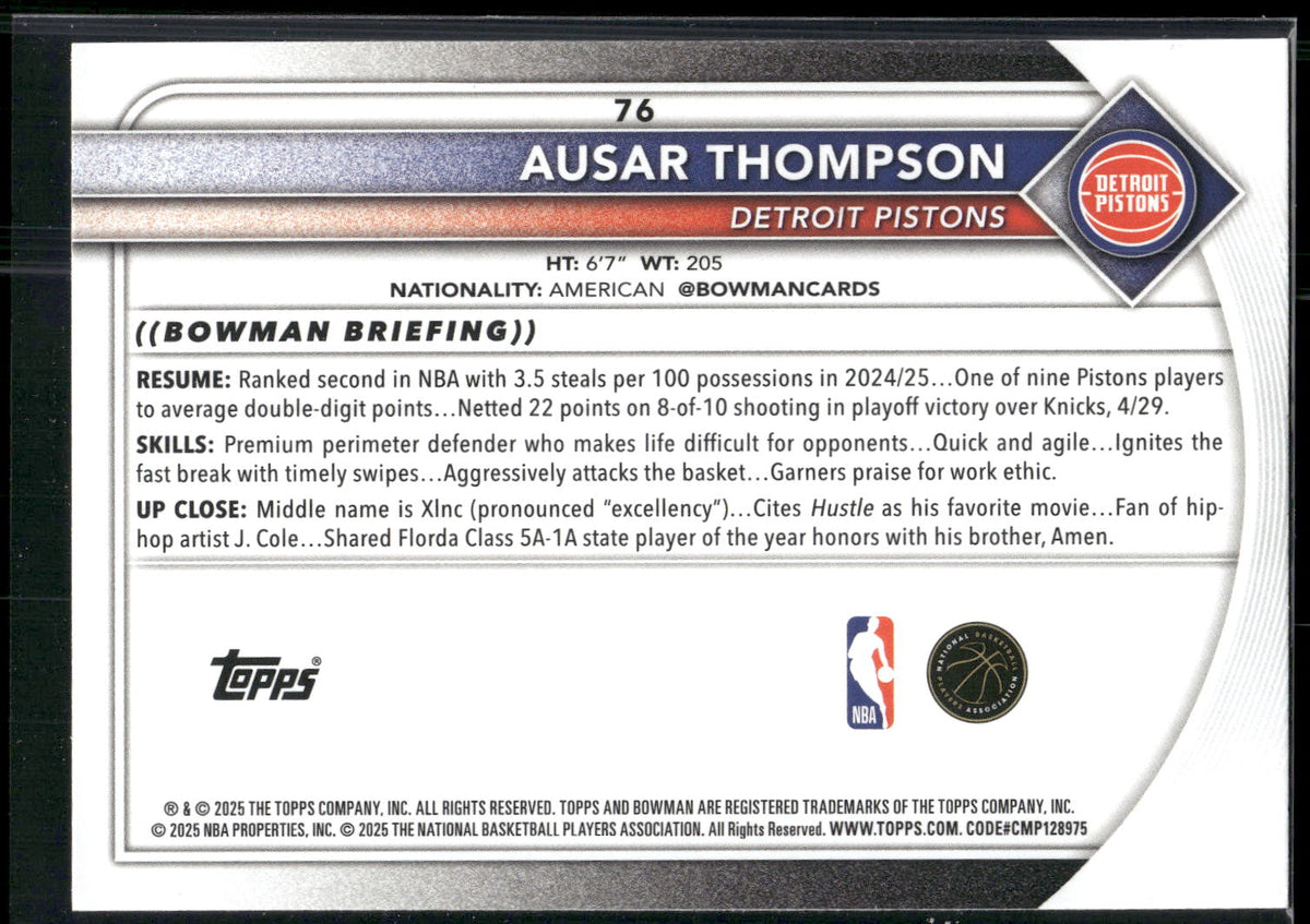 2025-26 Bowman #76 Ausar Thompson