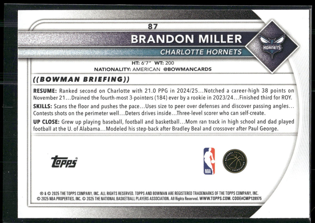 2025-26 Bowman #87 Brandon Miller