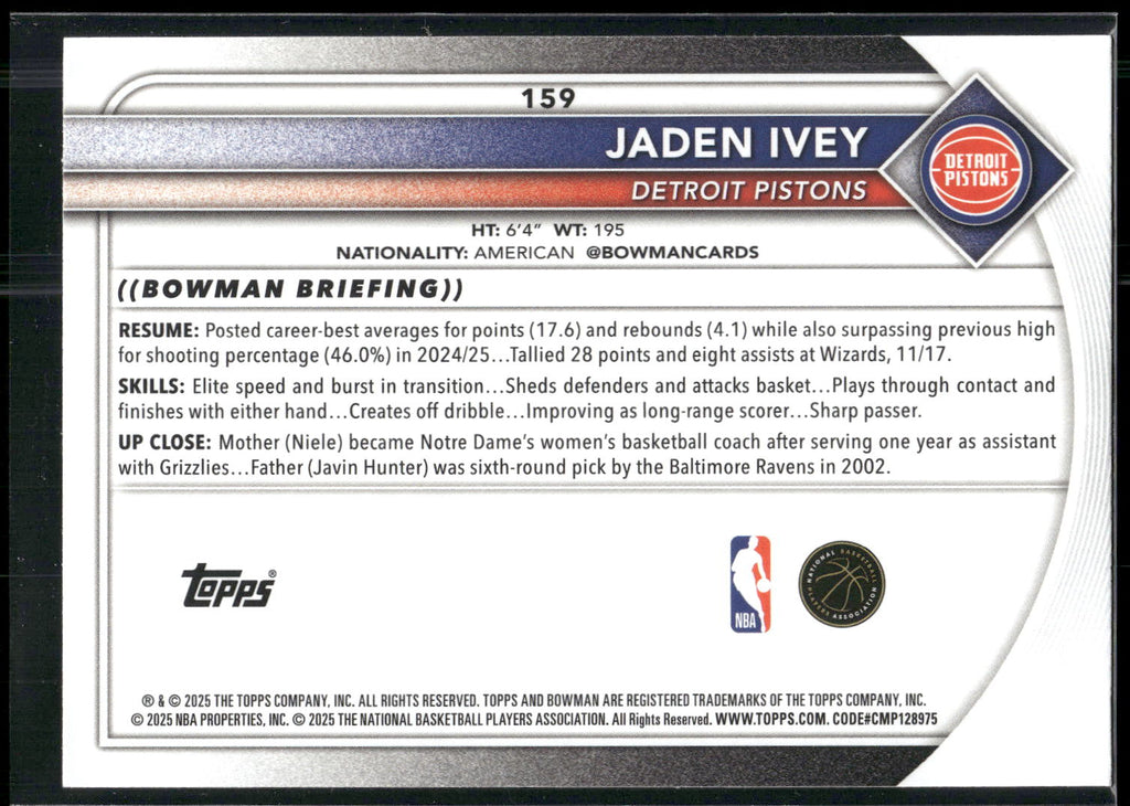 2025-26 Bowman #159 Jaden Ivey