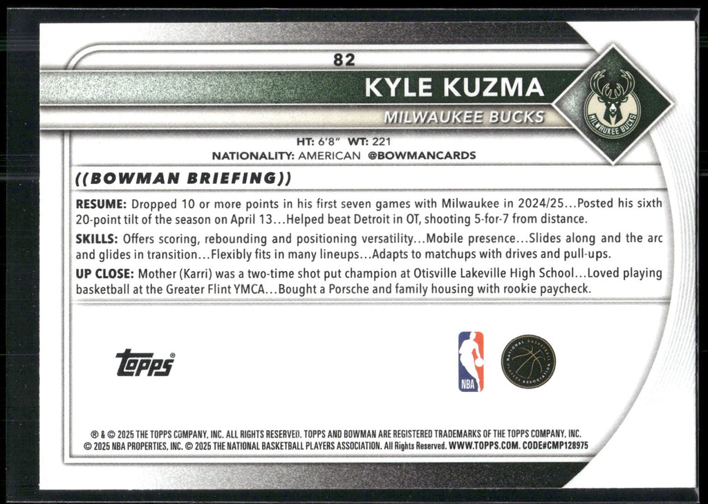 2025-26 Bowman #82 Kyle Kuzma