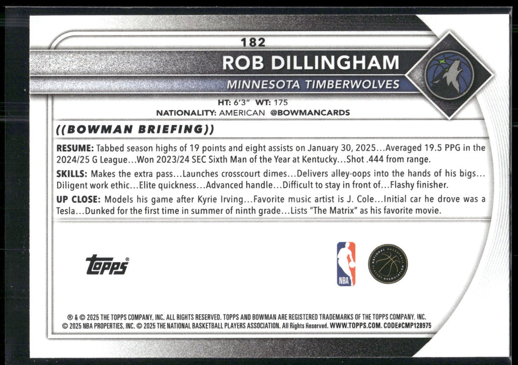 2025-26 Bowman #182 Rob Dillingham