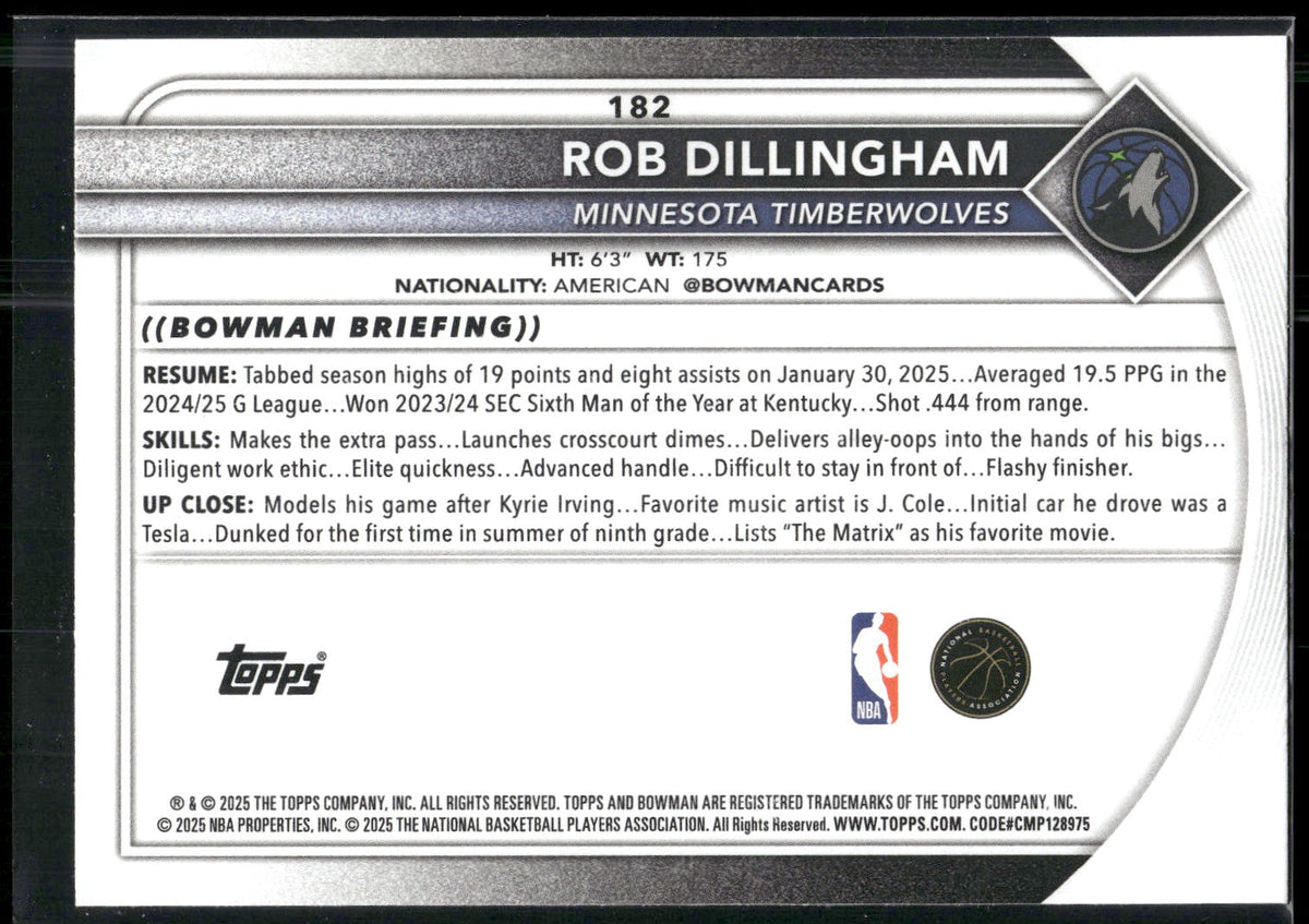 2025-26 Bowman #182 Rob Dillingham