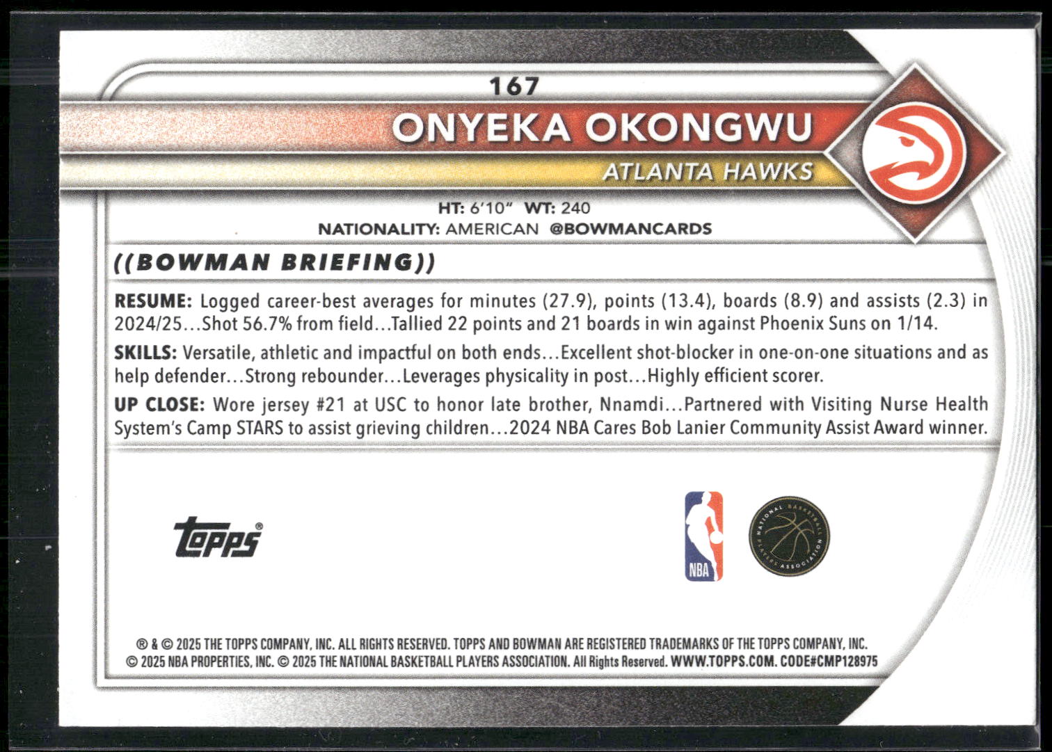 2025-26 Bowman #167 Onyeka Okongwu