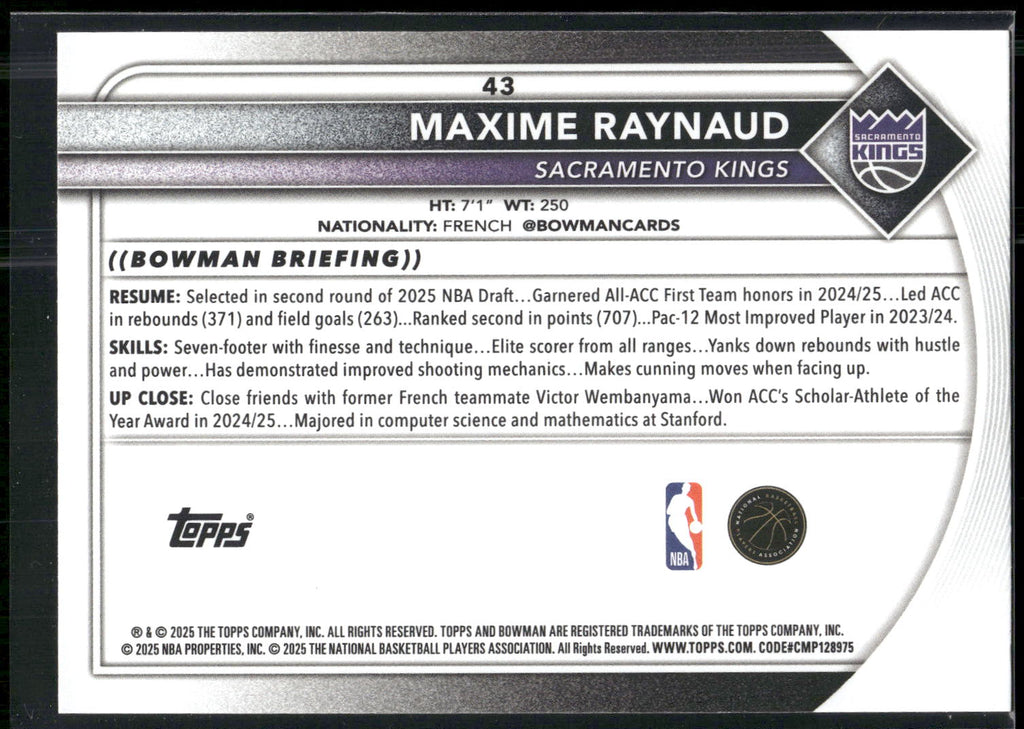 2025-26 Bowman #43 Maxime Raynaud