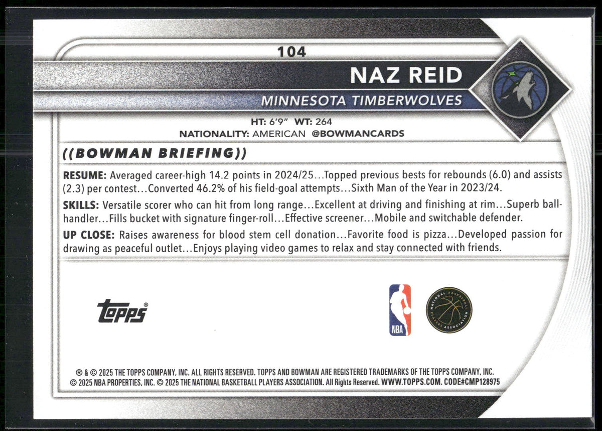 2025-26 Bowman #104 Naz Reid