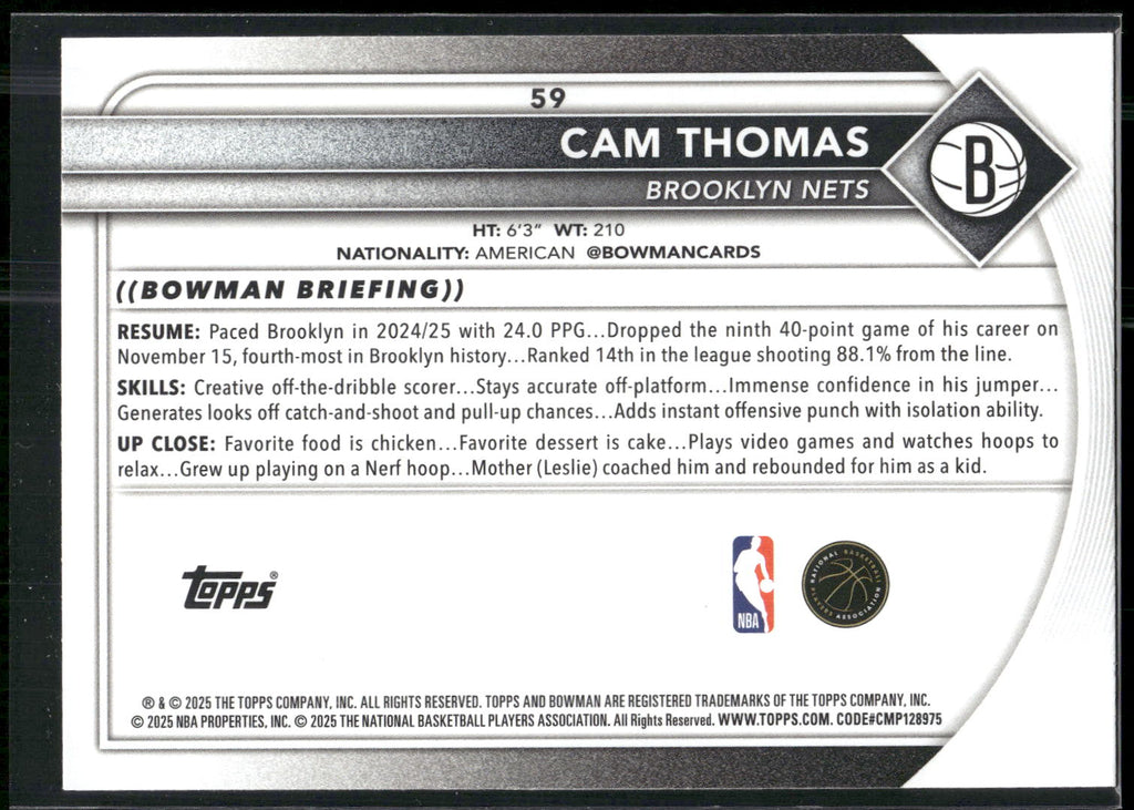 2025-26 Bowman #59 Cam Thomas