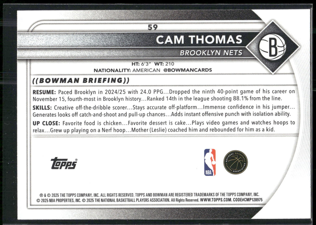2025-26 Bowman #59 Cam Thomas