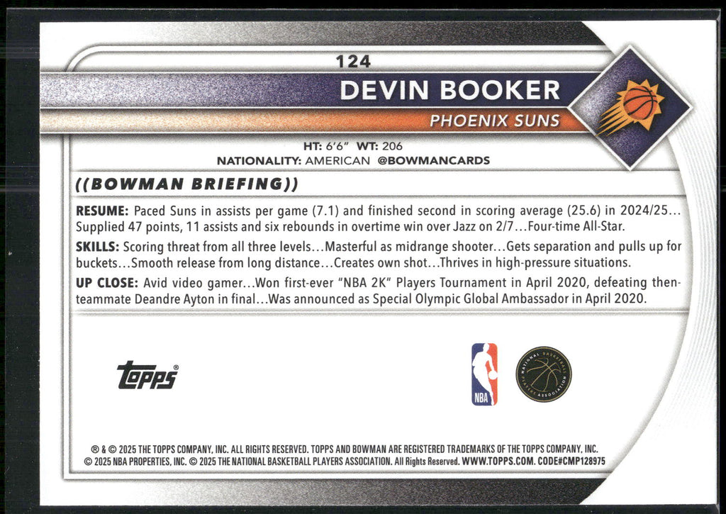 2025-26 Bowman #124 Devin Booker
