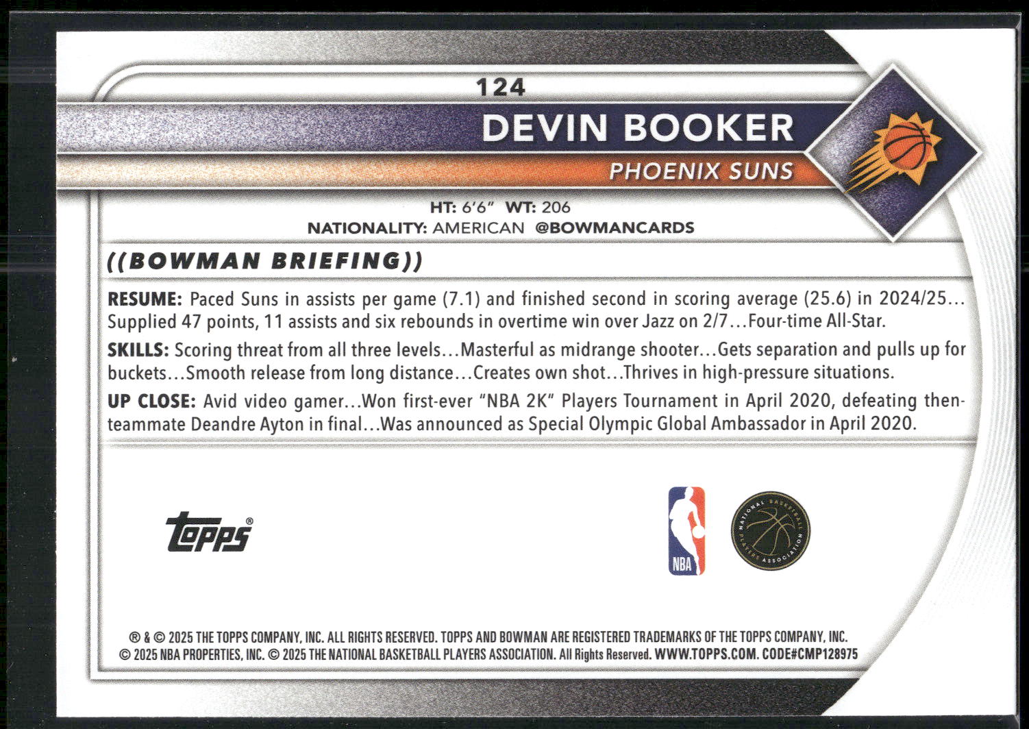 2025-26 Bowman #124 Devin Booker
