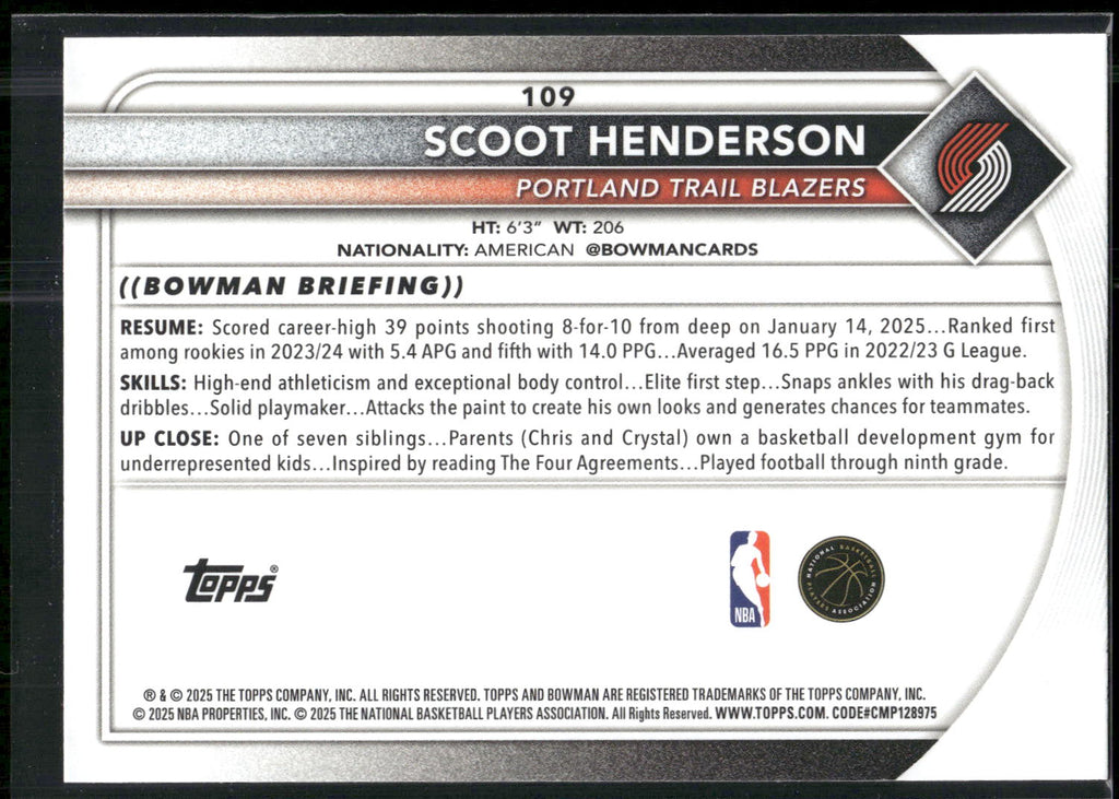 2025-26 Bowman #109 Scoot Henderson