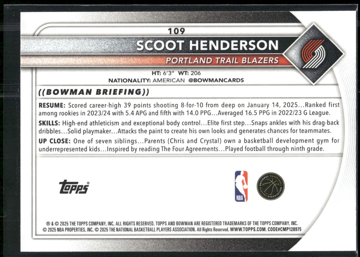 2025-26 Bowman #109 Scoot Henderson