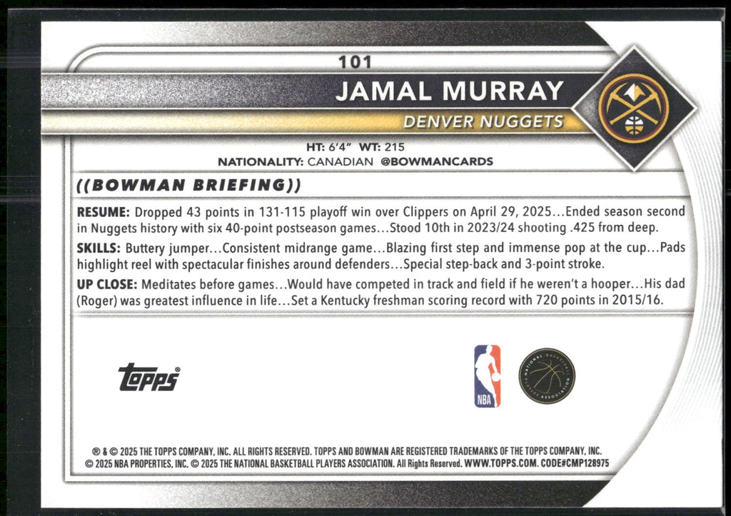 2025-26 Bowman #101 Jamal Murray