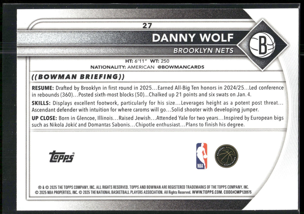 2025-26 Bowman #27 Danny Wolf