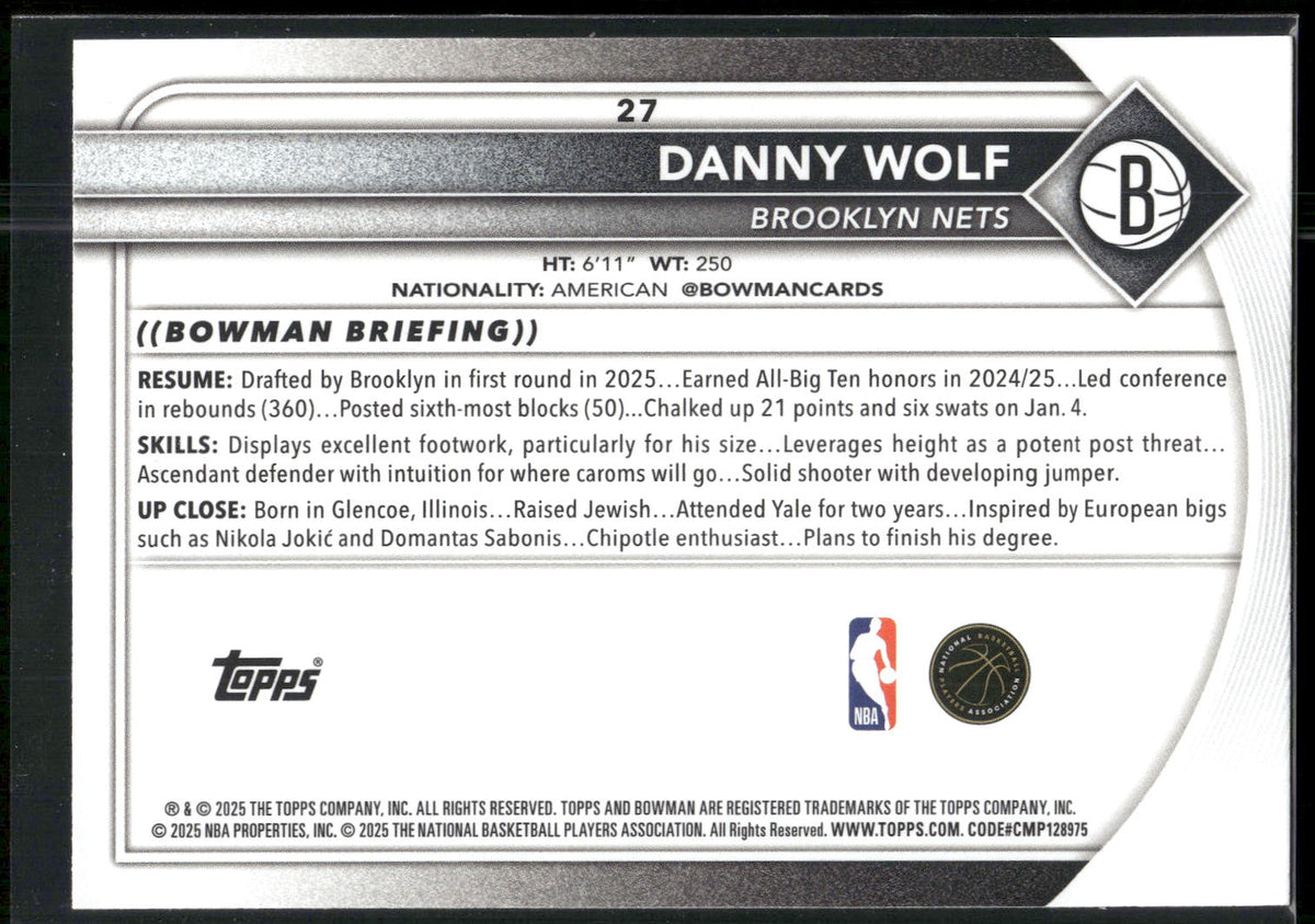 2025-26 Bowman #27 Danny Wolf