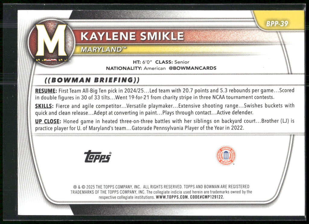 2025-26 Bowman #BPP-39 Kaylene Smikle Prospects