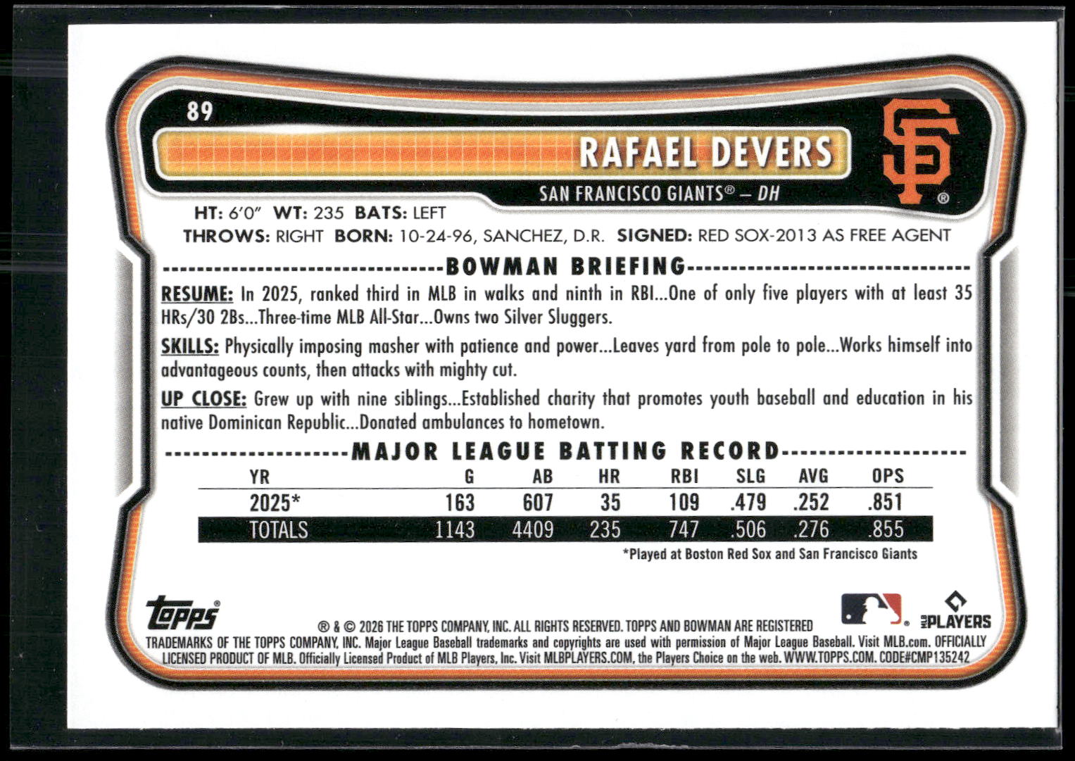 2026 Bowman #89 Rafael Devers