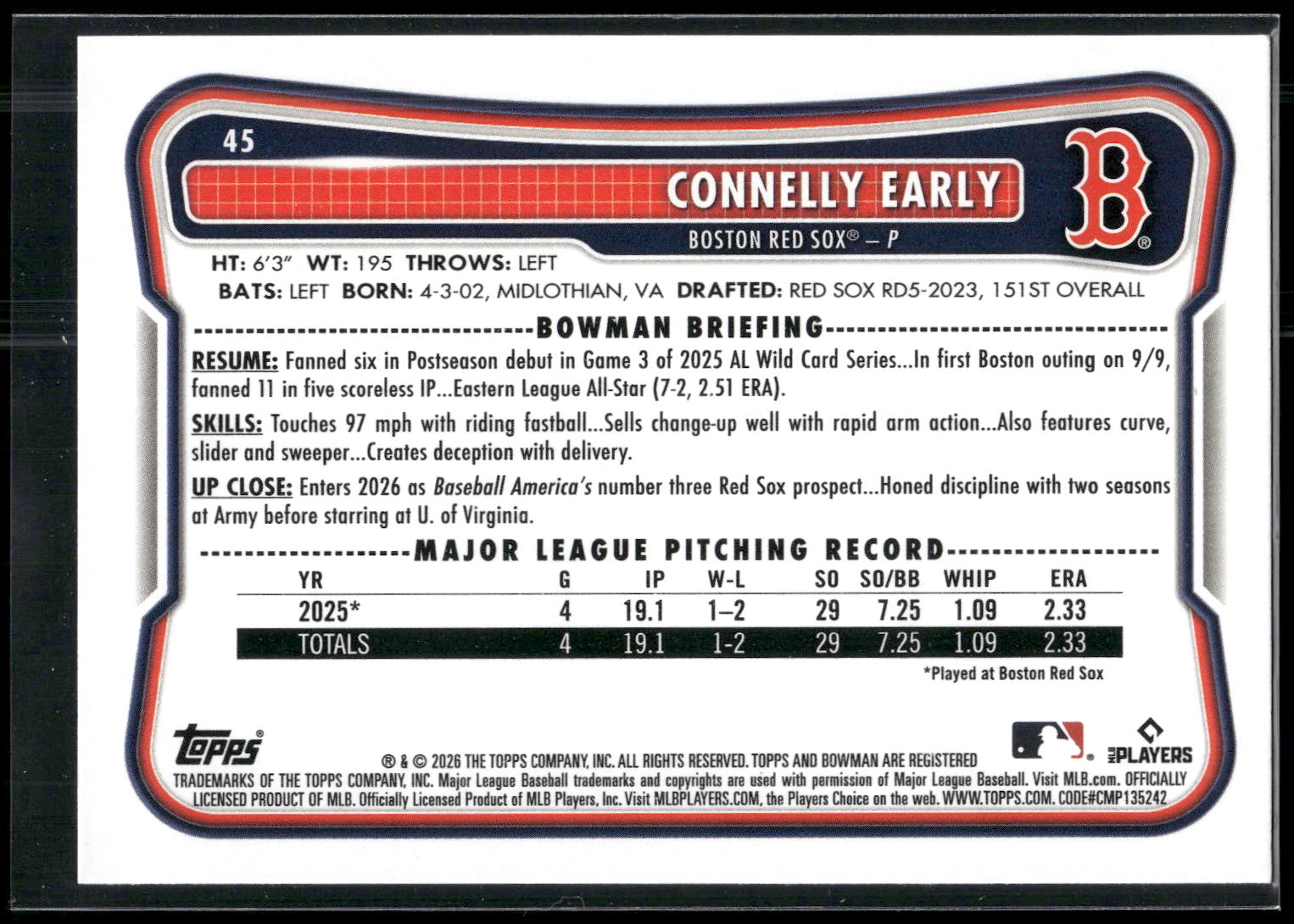 2026 Bowman #45 Connelly Early