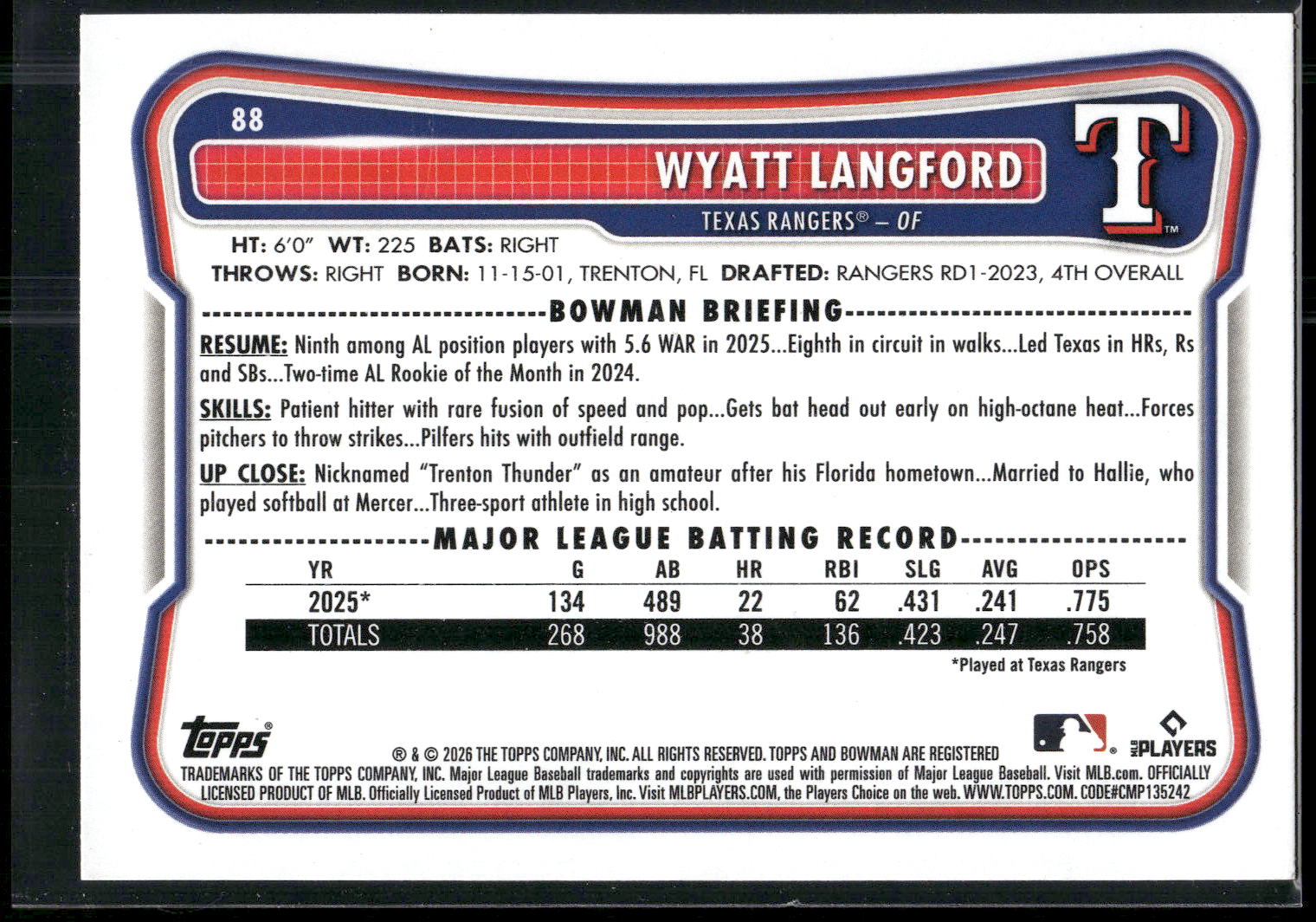 2026 Bowman #88 Wyatt Langford