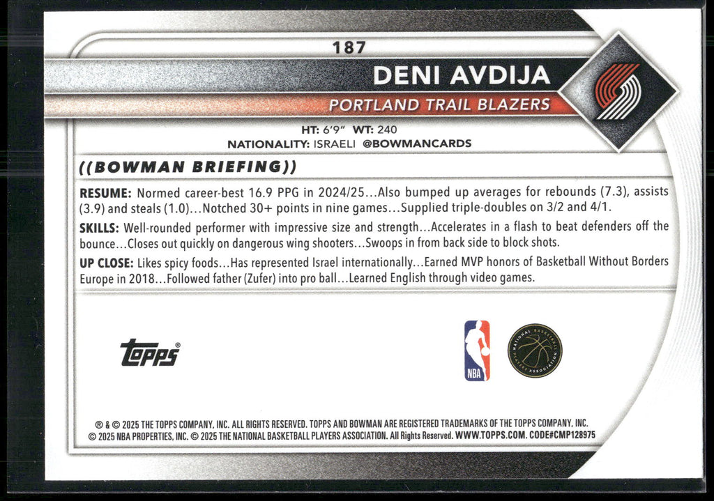 2025-26 Bowman #187 Deni Avdija