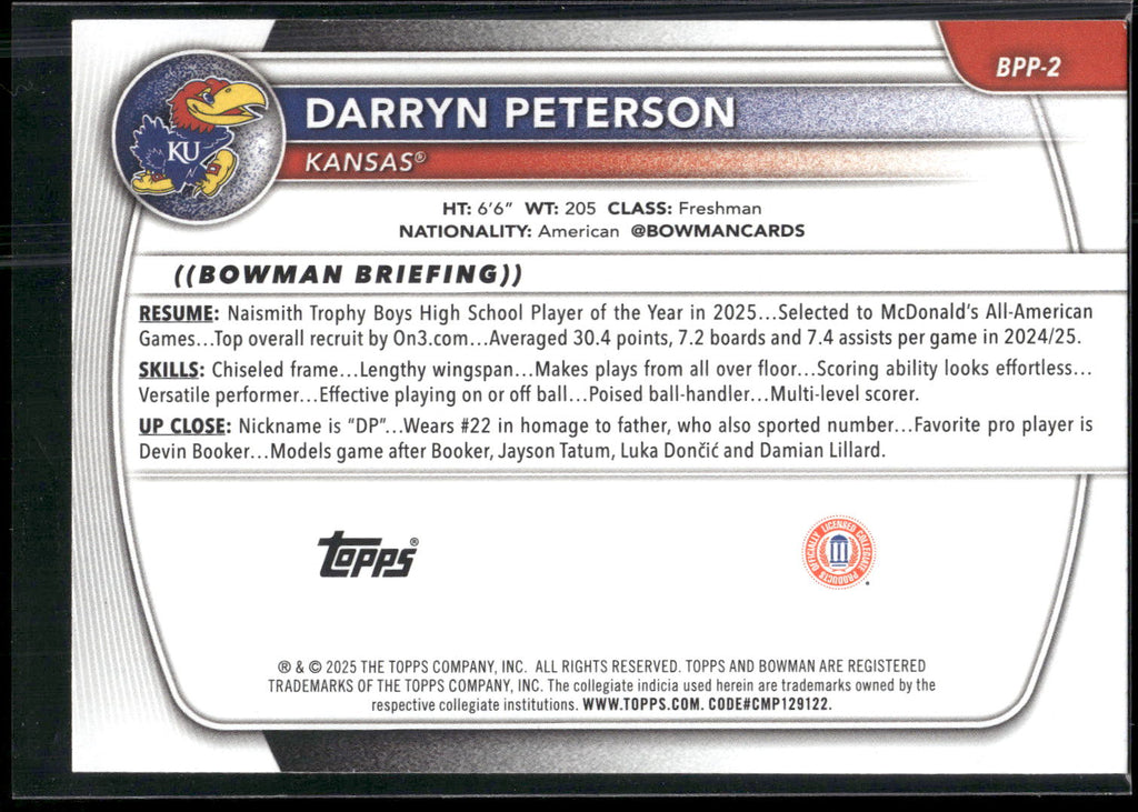 2025-26 Bowman #BPP-2 Darryn Peterson Prospects