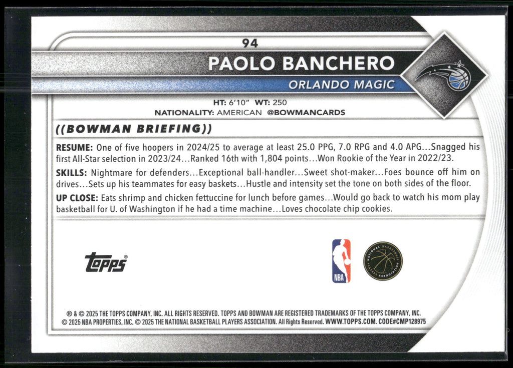 2025-26 Bowman #94 Paolo Banchero