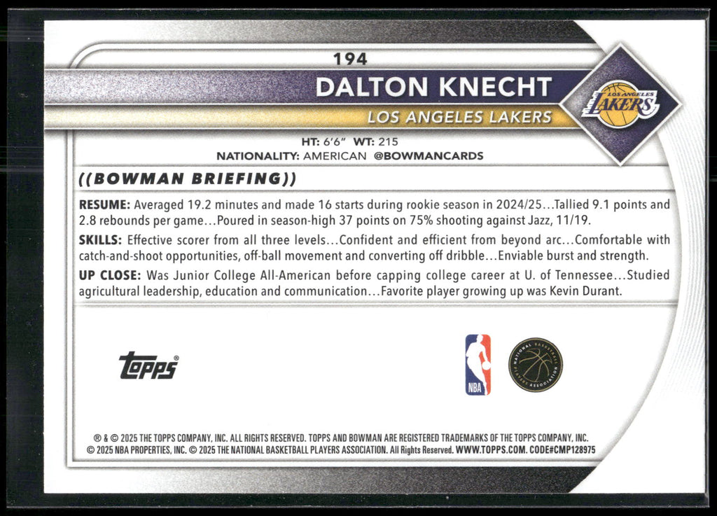 2025-26 Bowman #194 Dalton Knecht