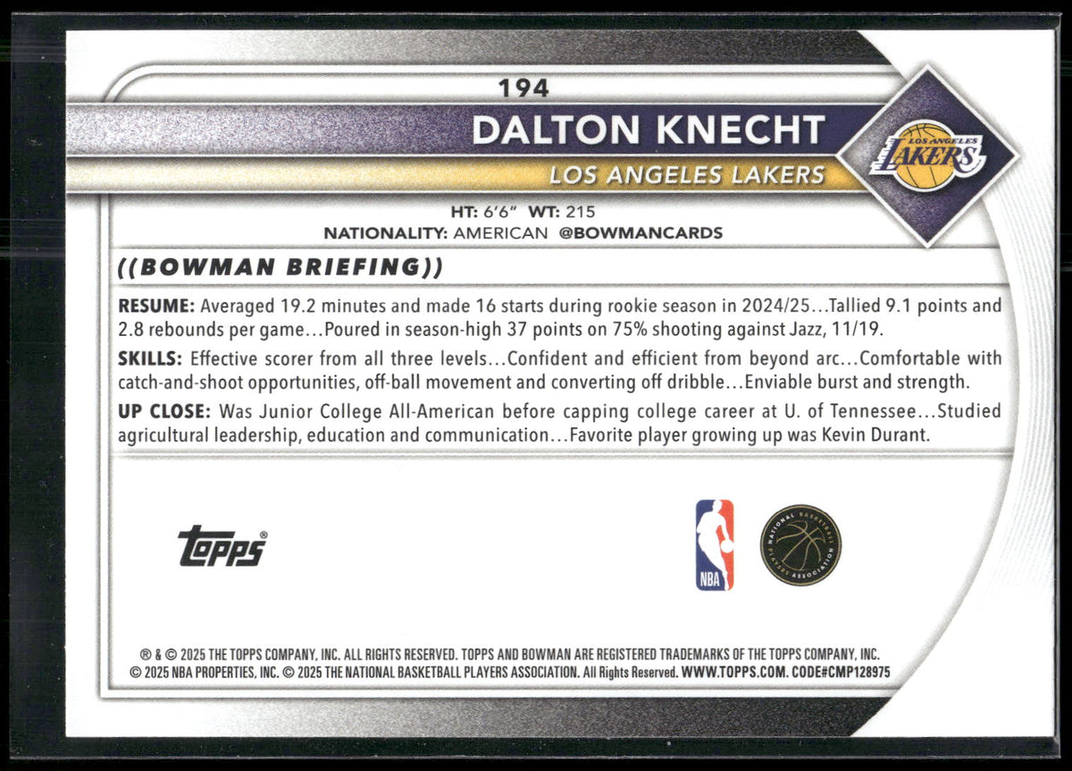 2025-26 Bowman #194 Dalton Knecht
