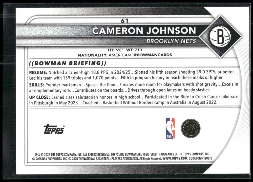 2025-26 Bowman #61 Cameron Johnson