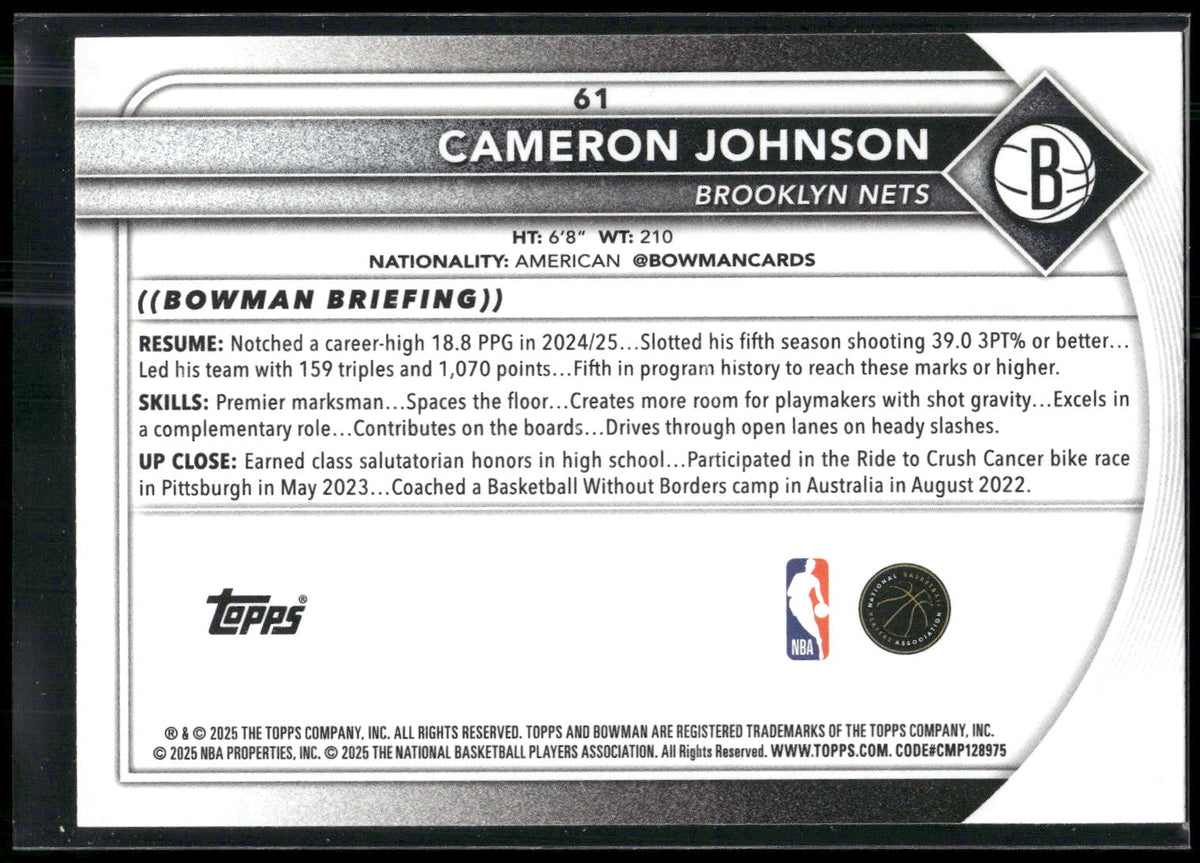 2025-26 Bowman #61 Cameron Johnson